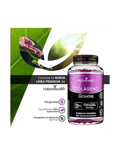 Natural Colágeno 120 Gomitas-Piel Radiante, Cabello Fuerte, Uñas y Articulacion