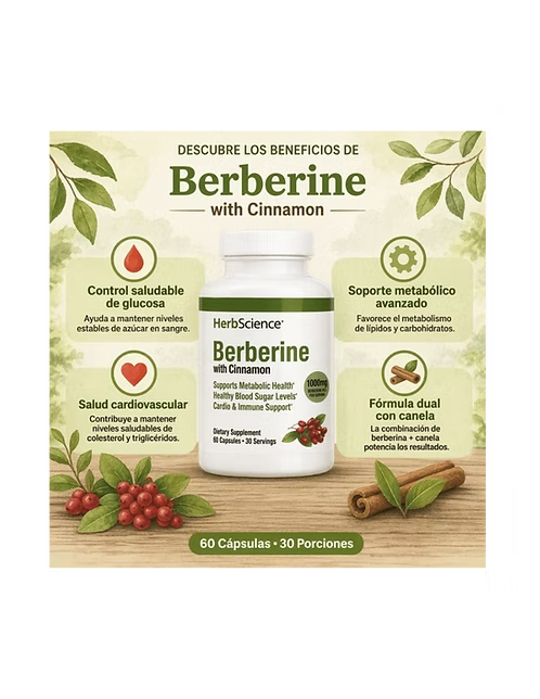 WHP HS Berberine with Cinnamon 1000 mg 60 Caps | Formula de Bienestar
